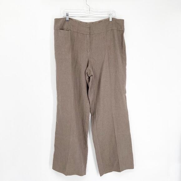 Eileen Fisher Brown Organic Linen Straight Leg Pants - Picture 1 of 6